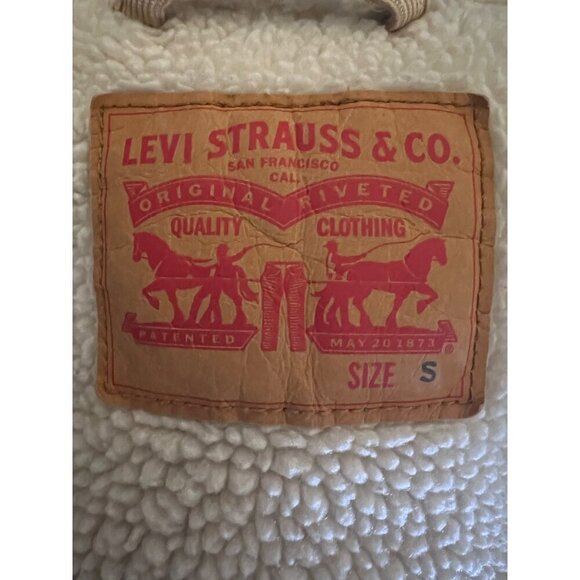 Levis Mens Tan Corduroy Button Up Trucker Jacket Small Sherpa Lined Flap Pockets - Picture 8 of 8